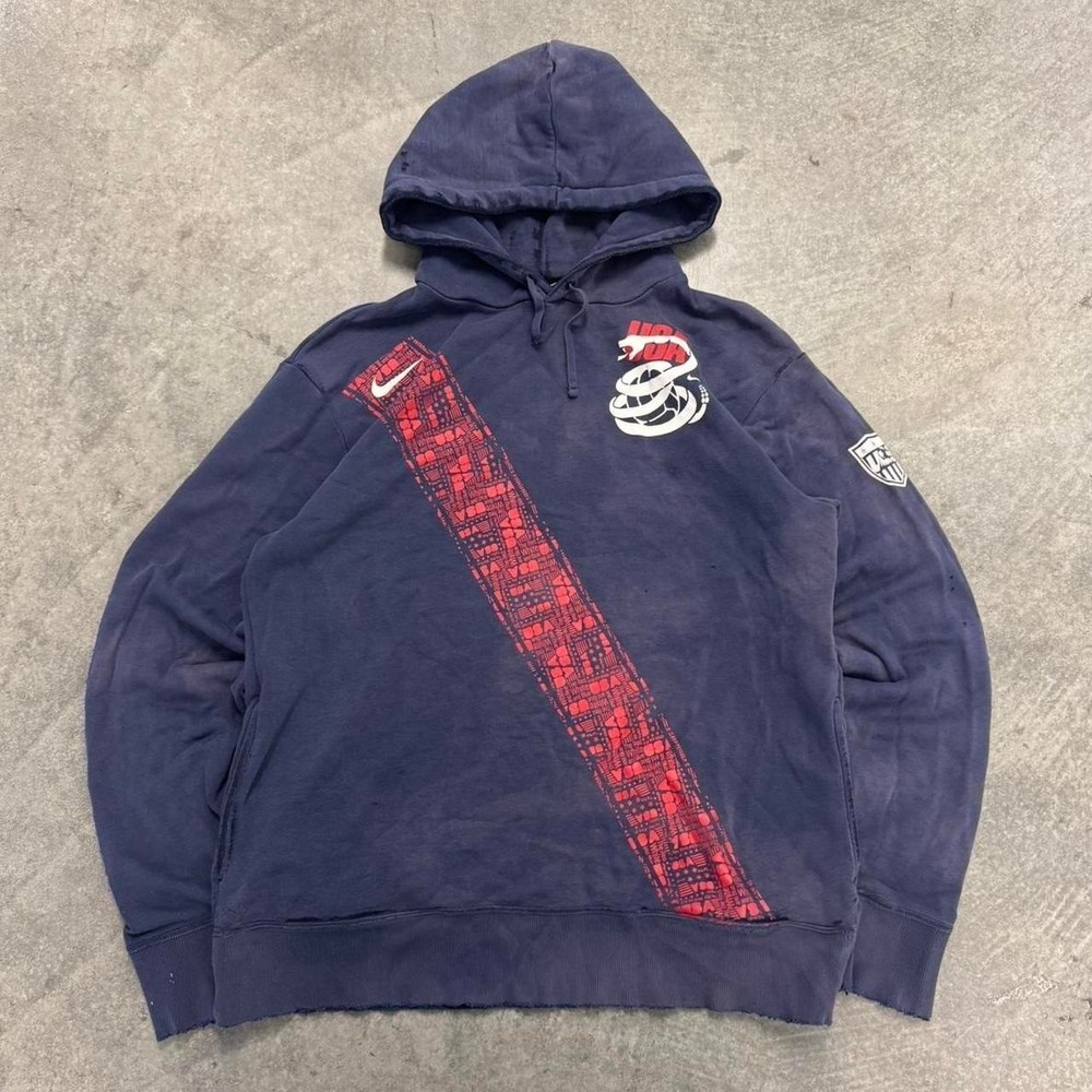 Vintage Nike USA Soccer Hoodie Sweatshirt Distressed Large